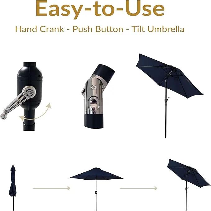 Sunnydaze Outdoor Patio Umbrella - Polyester Table Market Umbrella with Push-Button Tilt and Crank - 6 Sturdy Ribs - Blue - 7.5ft, photo 4 of 10