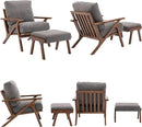 Mid Century Modern Accent Chair with ottoman, Farmhouse Linen Upholstered Living Room Armchair and Ottoman Set, 23" Seat Wide Retro Leisure Lounge Chair with Wood Frame for Home, Bedroom, Office, Grey by CozyNest Decor
