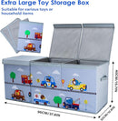 Toy Box Chest for Kids, Collapsible Oxford Toy Storage Box with Handles for Boys, Extra Large Sturdy Waterproof Toy Organiser for Bedroom Playroom, 37.7×12.5×15.7 Inch (Animal Cars) by TinyTreasures Baby Boutique