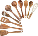 AIUHI 10 Pack Wooden Spoons for Cooking, Teak Wood Kitchen Utensils Set for Non Stick Use, Spatula Set for Stirring, Baking, Non Stick Wooden Utensils for Kitchen by CozyNest Decor