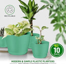 Planter Pots with Drainage Holes - Lightweight, Durable, & Space-Saving Pots for Indoor and Outdoor - Versatile Functionality, Simple Modern Design, Set of 10 Plastic Planter Pots Mint by GreenHaven Gardens