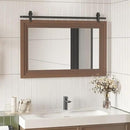 ALBAD Farmhouse Wood Framed Wall Mirror, Natural Wood and Framed Wall Mounted Bathroom Vanity Mirror for Farmhouse Decor, Vertical or Horizontal Hanging by CozyNest Decor