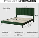 Full Size Bed Frame, Velvet Upholstered Platform Bed with Vertical Channel Tufted Headboard and Footboard, No Box Spring Required, Easy Assembly, Green by CozyNest Decor