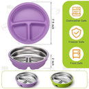 Nuogo 2 Pcs Stainless Steel Baby Suction Plates with Removable Silicone Shell 2-in-1 Metal Toddler Bowl Divided for Picky Eaters Kids Feeding Led Weaning Supplies, Dishwasher Safe (Purple,Green) by TinyTreasures Baby Boutique