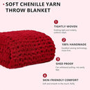 L'AGRATY Chunky Knit Throw: 72''x84'' Chenille Blanket for Bed Couch - Handmade Thick Big Cable Knit - Large Crochet Rope for Home Decor (Red) by CozyNest Decor