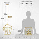 4 Light Gold Chandelier, Industrial Ceiling Light Lantern Light Fixtures with Farmhouse Metal Cage Adjustable Height Rustic Geometric Hanging Light E12 Base for Kitchen Island, Entryway, Indoor by CozyNest Decor