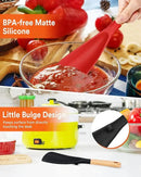 Cooking Spoon for Nonstick Cookwares, Great for Cooking and Serving Sturdy BPA-Free Matte Silicone, Wood Handle Spoon for Mixing, Scoop, and Scrape (Black & Red, 11.4 inch) by CozyNest Decor