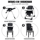 4-in-1 High Chair–Booster Seat with Adjustable Height and Recline-Black