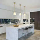 Modern Gold Pendant Light 3 Pack Brushed Brass Mid Century Chandelier White Cylinder Glass Shades Adjustable Rods Farmhouse Ceiling Hanging Lighting Fixture Kitchen Island Dining Room Bedroom by CozyNest Decor