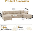 Modular Sectional Sofa, 130.7 Inch U Shaped Couch Set for Living Room, 4-Seater Comfy Cloud Couches with Two Movable Ottoman, DIY Combination, Plush Corduroy, Beige by CozyNest Decor