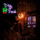 Trick Or Treat Neon Sign Funny Spider Candy LED Neon Light for Wall Decor Dimmable USB Halloween Light Up Sign for Halloween Party Home Neon Decor (16.7 * 12.8In) by CozyNest Decor