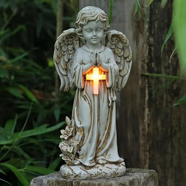 Angel Statue for Garden,Solar Angel for Cemetery Decorations,Garden Memorial Angel,Resin Praying Angel Figurine for Patio Lawn Yard Porch Decorations,12.12inch