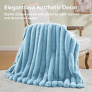 BEDELITE Faux Rabbit Fur Blanket, Luxurious 3D Striped Spring Blanket for Decor & Gift, Soft and Warm Plush Fluffy Faux Fur Throw Blanket All Seasons Suitable, (Light Blue, 60"x 80") by CozyNest Decor