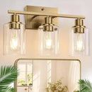 3 Light Bathroom Light Fixtures, Brass Vanity Lights for Bathroom with Clear Glass Shades, Modern Bathroom Wall Sconces for Mirror Living Room Cabinet by CozyNest Decor