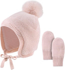 Basic Winter Baby Beanie Gloves Boys Girls Knitted Hat Pompom Kids Earflap Hats Warm Infant Toddler Beanie Mittens Set by TinyTreasures Baby Boutique