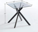 Modern Style Square Side Table with Grey Tempered Glass Top and Black Metal Tubular Legs with Gold Rim 20”Dx20”Wx22”H by CozyNest Decor
