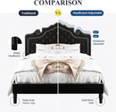 Allewie Full Size Bed Frame with Adjustable Velvet Tiara Headboard, Upholstered Diamond Button Tufted Platform Bed, Wood Slats Support, No Box Spring Needed, Black by CozyNest Decor