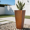Worth Garden 28" H. Large Metal Planter Set of 2, Classic Matte Bronze Retro Finish Tall Square Tapered Steel Flower Plant Pots for Indoor & Outdoor Use - Insert Plate with Drain Holes, Air Vents by CozyNest Decor