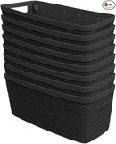 Curver Set of 8 Jute Slim Decorative Plastic Organization and Storage Baskets, Perfect Bins for Home Office, Closet Shelves, Kitchen Pantry and All Bedroom Essentials, Black by TinyTreasures Baby Boutique
