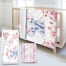 Custom Name Crib Bedding Set - Elephant Theme, Personalized Pink Flower Pattern Nursery Bedding 3-Piece Set– Soft Blanket, Fitted Sheet, Changing Pad Cover – for Newborns Girls Nursery Gifts by TinyTreasures Baby Boutique