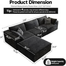118" Cloud Couch Modular Sectional Sofa for Living Room,Modern Sofa with Deep Seat，L-Shape Boneless Couch with Ottoman,Comfy Upholstered Corduroy Couches for Apartment, Studio, Office,Bedroom，Black by CozyNest Decor