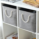 Storage Basket for Shelves - 17X15X12 inch 2 Pack Collapsible Storage Bin with Rope, Canvas Fabric Storage Cubes for Cloth Decorative Books Nursery (Grey) by TinyTreasures Baby Boutique