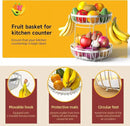 2 Tier Fruit Basket for Kitchen Counter with 2 Banana Hangers, Metal Stackable Fruit Bowl for Kitchen Counter for Bread Vegetable Fruits, Silvery by CozyNest Decor