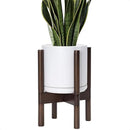 D'vine Dev Ceramic Planter with Walnut Color Stand - 8 Inch Modern Round Flower Pot with Wood Planter Holder, White, 55-B-Y-1 by CozyNest Decor