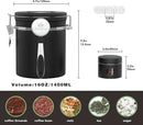 Coffee canister set for ground coffee with Date Tracker,Co2 Valve,Travel jar,Stainless Steel Kitchen Food Airtight storage container for Coffee Beans or Grounds,Tea,Sugar (16oz-Black) by CozyNest Decor