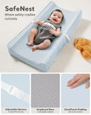 Vegan Leather Waterproof Baby Changing Pad - Wipeable, Extra Thick & Portable & Non-Slip Diaper Mat for Dresser, Crib, Travel | Soft & Safe (Blue) by TinyTreasures Baby Boutique