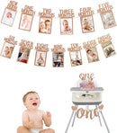 Monthly Photo Banner First Birthday Photo Banner for Newborn to 12 Months First Birth Decorations with Birthday Cake Topper & High Chair Banner by TinyTreasures Baby Boutique