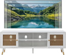 JYED Mid Century Modern TV Stand and Console for TVs Up to 75" - White Entertainment Center, 2 Gold Metal Mesh Doors & MDF Wood Grain, 15.8" D x 66" W x 23.5" H