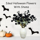 RyddeligHome Black Artificial Flowers for Centerpieces Bulk 10 Long Stems /50 Small Faux Silk Mum Balls + Black Eucalyptus Stems 2 Branches, Fall Boho Halloween Home Decor Indoor, Gothic Flowers by CozyNest Decor