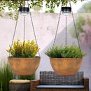 2 Packs Hanging Planters Basket for Outdoor Plants, Solar Powered Self Watering Bronze Round Plastic Flower Pots with Drainer for Balcony Patio Garden Outdoor Decoration by CozyNest Decor