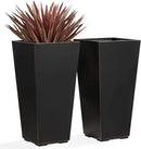 Metallic Taper Planter, 26 Inch Tall Tapered Planter for Front Porch, Patio, Deck, Garden Indoor/Outdoor Tree Planters, Set of 2 Black with Copper Hand Brushed Rim by CozyNest Decor