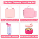 Kids Bento Lunch Box with 8oz Soup Thermo, Water Bottle, Leakproof Lunch Food Containers with 4 Compartment, Kids Insulated Hot Food Jar with Lunch Bag for School(Pink) by TinyTreasures Baby Boutique