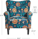 BELLEZE Modern Accent Chair for Living Room, High Back Linen Armchair with Wooden Legs, Upholstered Wingback Side Chair Padded Armrest Single Sofa for Living Room, Bedroom - Allston (Blue & Flower) by CozyNest Decor