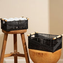 LA JOLIE MUSE Wicker Storage Baskets for Organizing, Recyclable Paper Rope Basket with Wood Handles, Decorative Hand Woven Basket Organizers for Makeup Books Shelves Living Room, Black, Set of 2 by TinyTreasures Baby Boutique