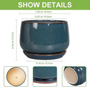 G EPGardening Ceramic Pot for Plants - Modern 7 Inch Round Planter with Drainage and Tray Indoor Outdoor for Flower, Porch Decor, Gardening Gifts, Retro Blue by GreenHaven Gardens