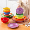 vancasso Bonita Dinnerware Set Muticolor Stoneware 18 Pieces Service for 6, Handpainted Spirals Pattern Stoneware Plates and Bowls Set by CozyNest Decor