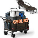 LEVELEVE Heavy Duty Folding Wagon - 2-in-1 Collapsible Cart, 650lb Capacity, All-Terrain Wheels w/Brakes & Side Pockets (Brown) by GreenHaven Gardens