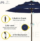 Kingdura 10ft 3-Tier Patio Umbrella, Outdoor Table Umbrella with Easy Crank & Tilt, 8 Reinforced Ribs, UV Protection for Deck, Pool, Market, Backyard (Navy blue) by GreenHaven Gardens