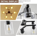 6-Light Modern Farmhouse Black Chandelier, Dining Room Light Fixture Over Table Adjustable Height Hanging Industrial Pendant Lights Kitchen Island, Clear Glass Shade by CozyNest Decor