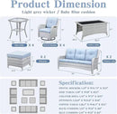 Wicker Patio Furniture Sets - 13 Piece Outdoor Rattan Furniture Conversation Sets with 4 Swivel Rocker Chairs, 2 Rattan Sofas, Wicker Ottomans and Coffee Table, Light Grey/Baby Blue by GreenHaven Gardens