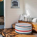 Inflatable Ottoman Stool D31 xH14 for Outdoor/Indoor Use, Water Repellent Patio Foot Rest Stool with Portable Handle,Round Pouf Ottoman Suitable for Garden,Deck and Camping - Stripe Red Blue by CozyNest Decor