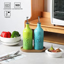 Sweejar Ceramic Olive Oil Dispenser Bottle, 20 Oz Relief Opaque Oil Cruet Protects To Reduce Oxidation, Suitable for Storage, Vinegar, Soy Sauce,Liquids,Set of 2 (Gradient Blue Gradient Green) by CozyNest Decor