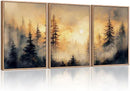 HLNIUC Golden Sunshine Forest Framed Canvas Wall Art,Foggy Forest Pine Tree Wall Decor,Large Sunset Landscape Art Print,Natural Misty Mountain Forest Wall Painting for Living Room,Bedroom - 16”x24”x3 by CozyNest Decor