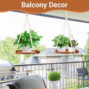 SUREAM Macrame Plant Shelf Hangers, Large Hanging Baskets for Plants with Flower CutOuts and Handmade Cotton, Indoor Outdoor Plant Hangers with Wood Tray for Garden Home Decor - No Plant/Pot Included by GreenHaven Gardens