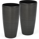 22.8" Resin Planters for Outdoor Plants, Set of 2 Modern Large Flower Pots with Handmade Brushed Metal Finish, Weather Resistant for Indoor/Outdoor Year-Round Use by CozyNest Decor