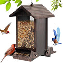 Squirrel Proof Bird Feeder for Outdoor Hanging,Metal Bird Seed Feeder with Bilateral Weight Activated Perches,5LB Large Capacity Wild Bird Feeders for Outside,Easy Refill and Clean,Brown